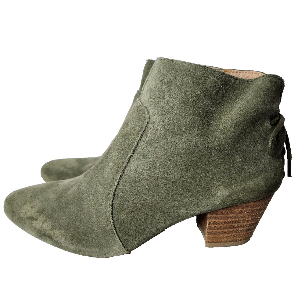 Tahari Womens Charles Ankle Boots 6M Green Suede Leather Lace Up Back Heeled